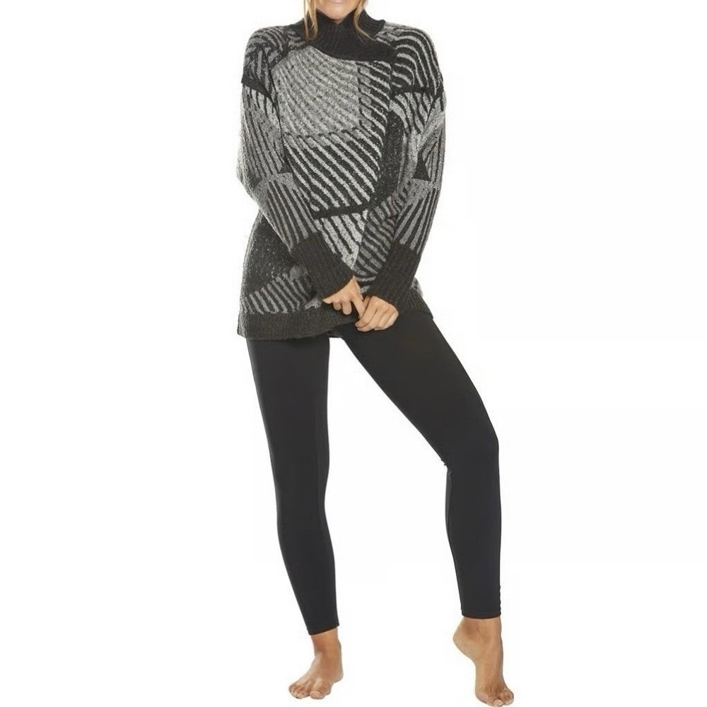 Prana Wool Blend Sweater Wrap Cowl Neck Open Front Geometric‎ Womens XS S